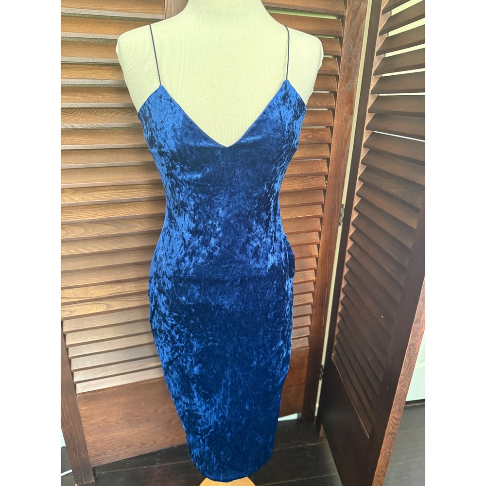 Fashion Nova Royal Blue Crushed Velvet Bodycon Midi Dress Large